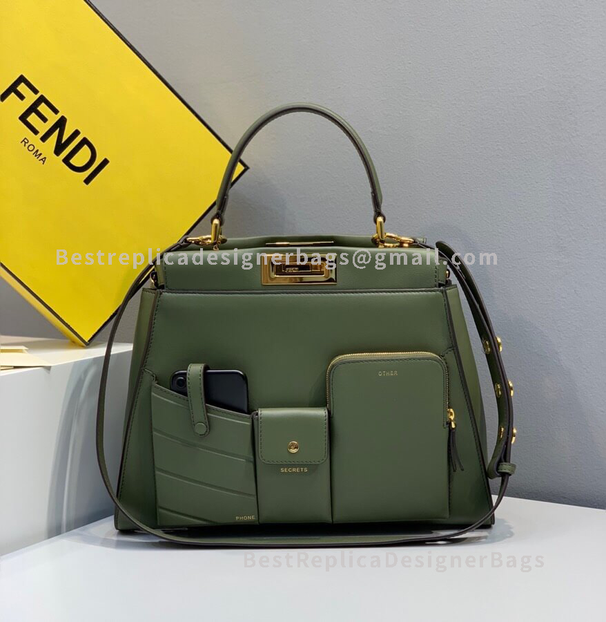 Fendi Peekaboo Iconic Medium Green Leather Bag 2113L